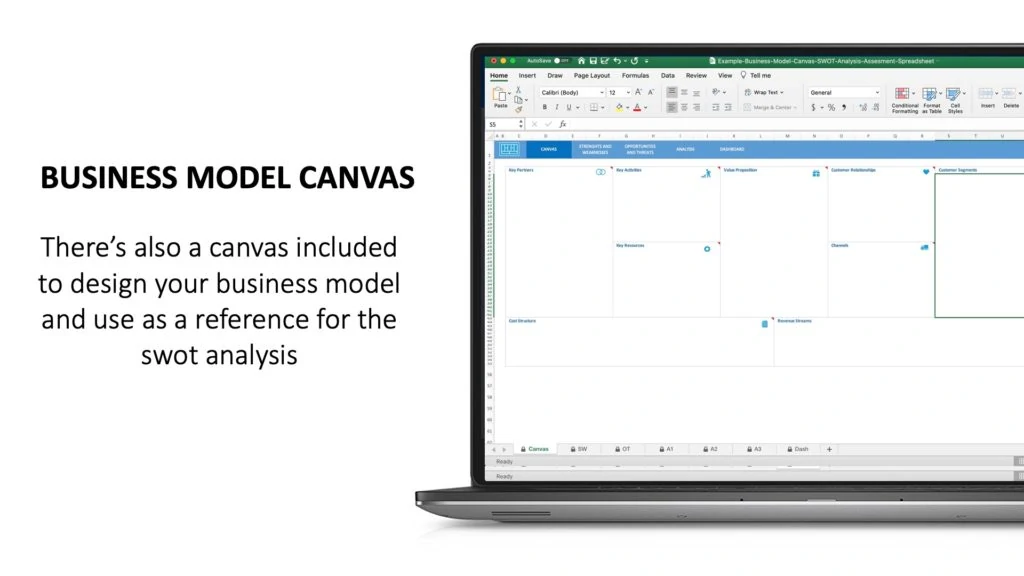 Business Model Canvas SWOT Analysis Assessment Excel Spreadsheet