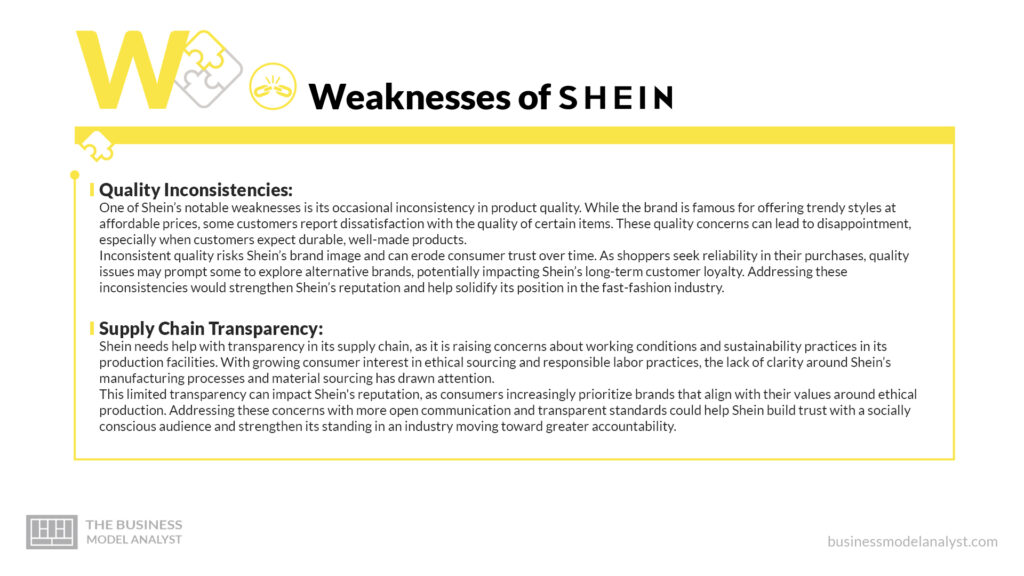 Shein Weaknesses - Shein SWOT Analysis