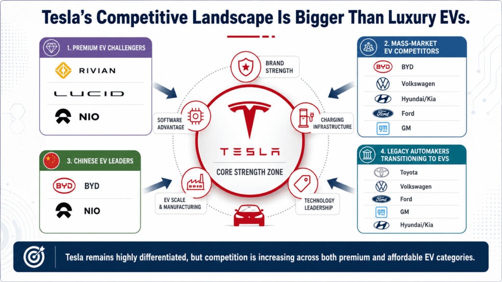 Tesla competitive landscape comparing premium, mass-market, Chinese, and legacy EV competitors in Tesla in charts