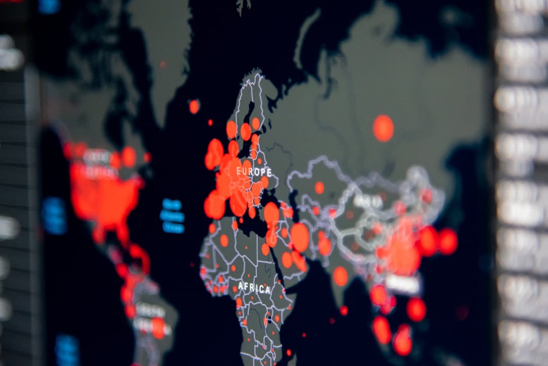 Global map highlighting major economic hubs with red markers.
