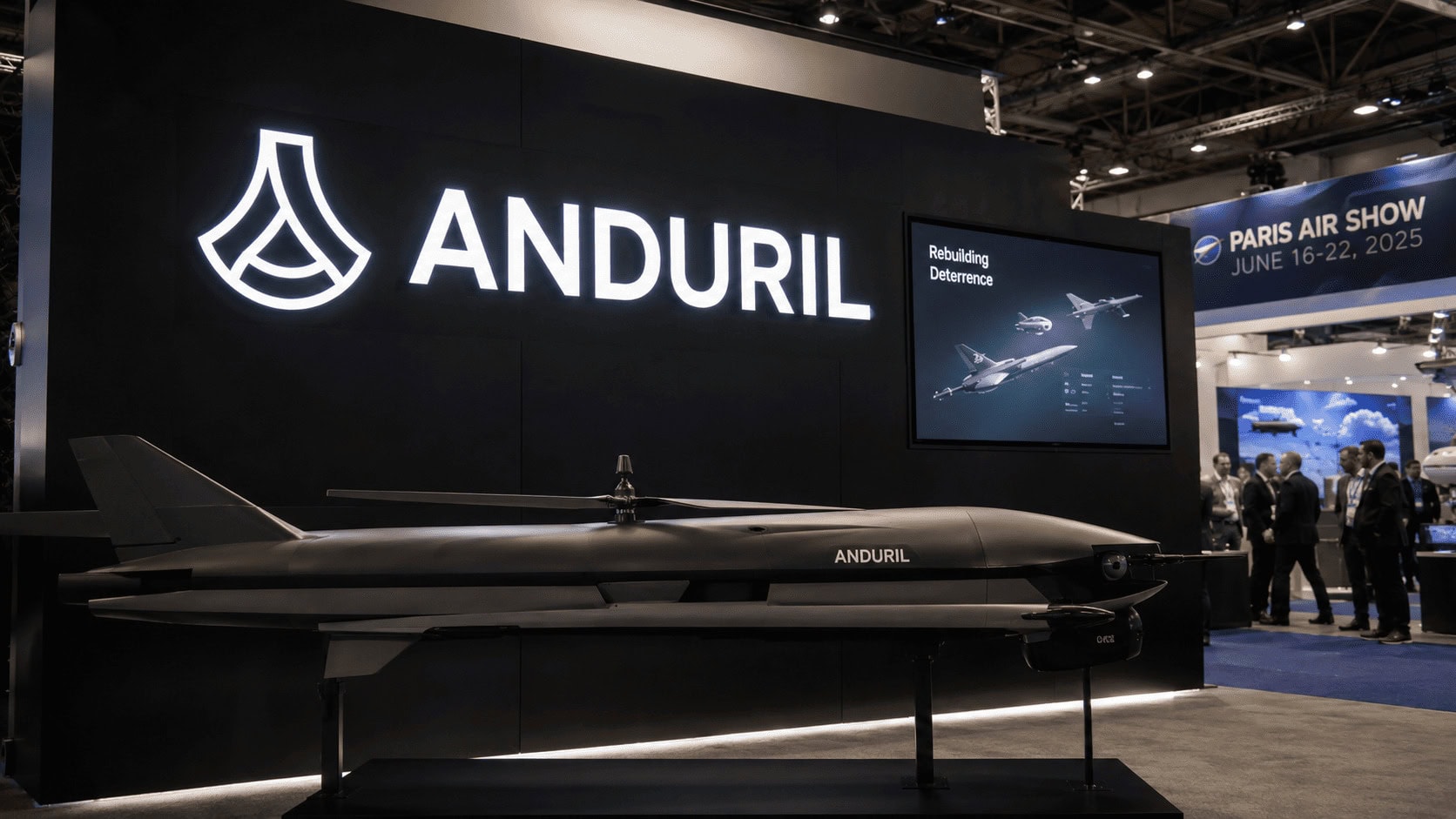 Anduril Industries logo at a defense trade show