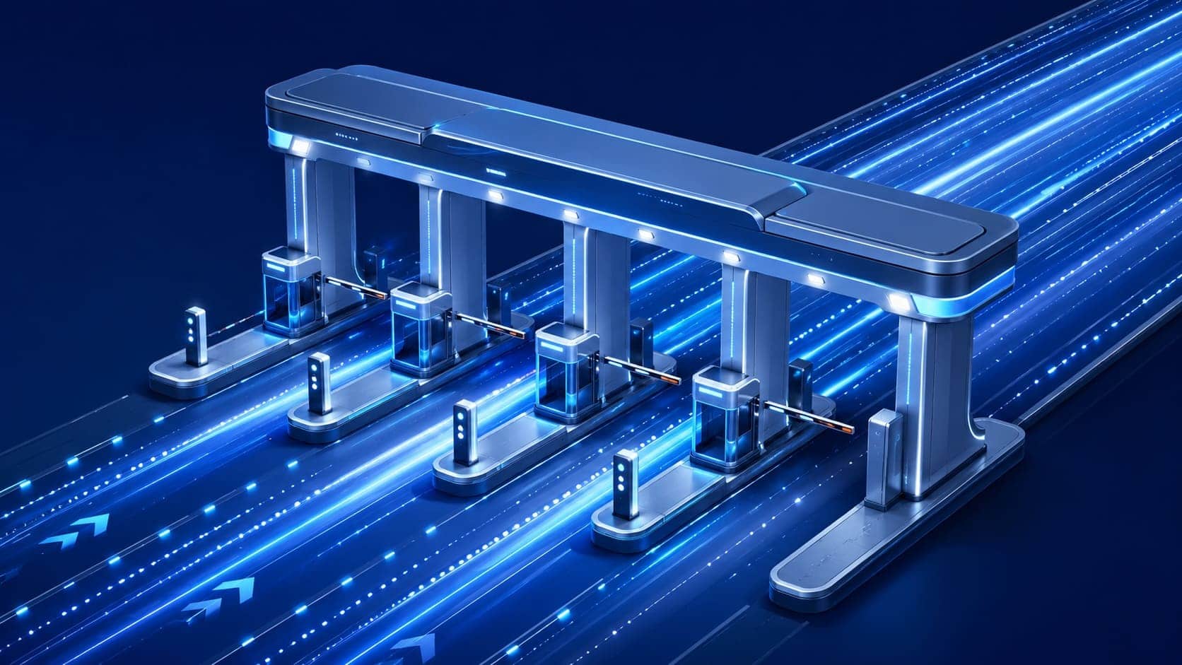 Isometric illustration of the Apple App Store as a tollbooth on a digital commerce highway