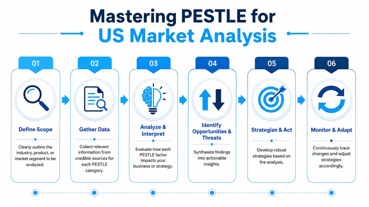 PESTLE analysis process for US market insights and strategy.