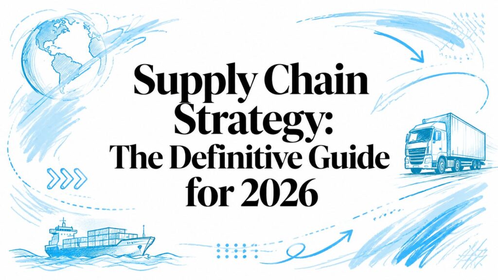 Supply chain strategy guide for 2026 with global logistics and transportation visuals.
