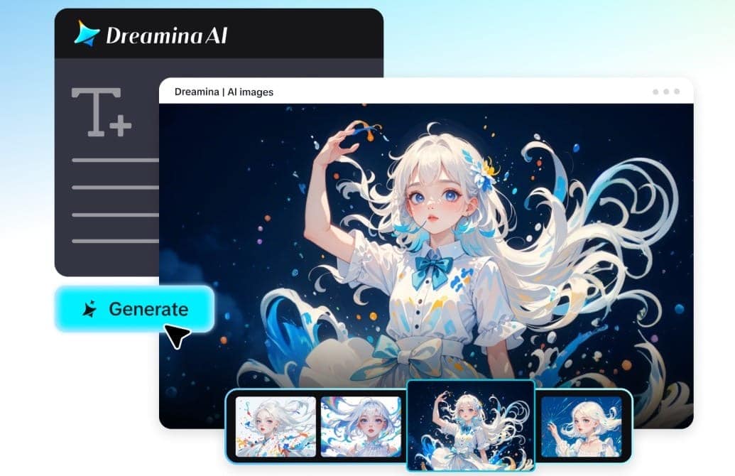 Anime-style girl with flowing hair in AI image creation software.