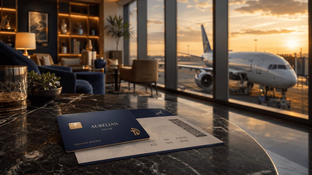 Airport lounge and a co-branded airline credit card, symbolizing how loyalty programs drive airline profits.
