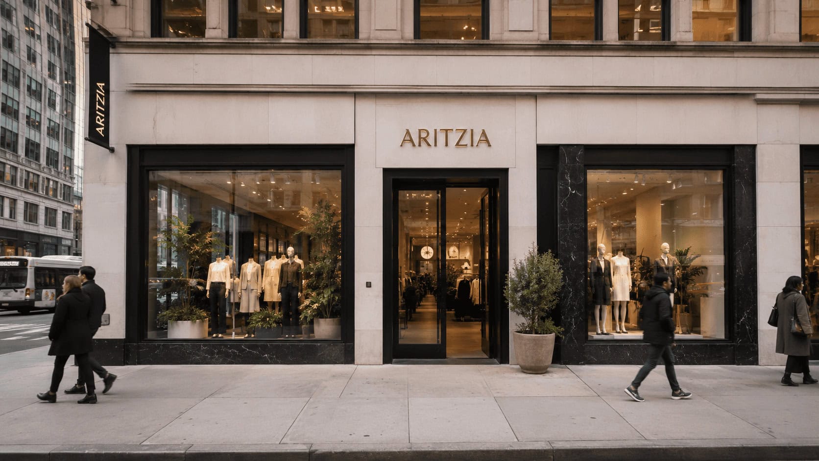 Aritzia boutique storefront on Fifth Avenue in New York, illustrating the brand's everyday luxury target market