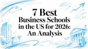 Business school buildings and charts for top US schools 2026.