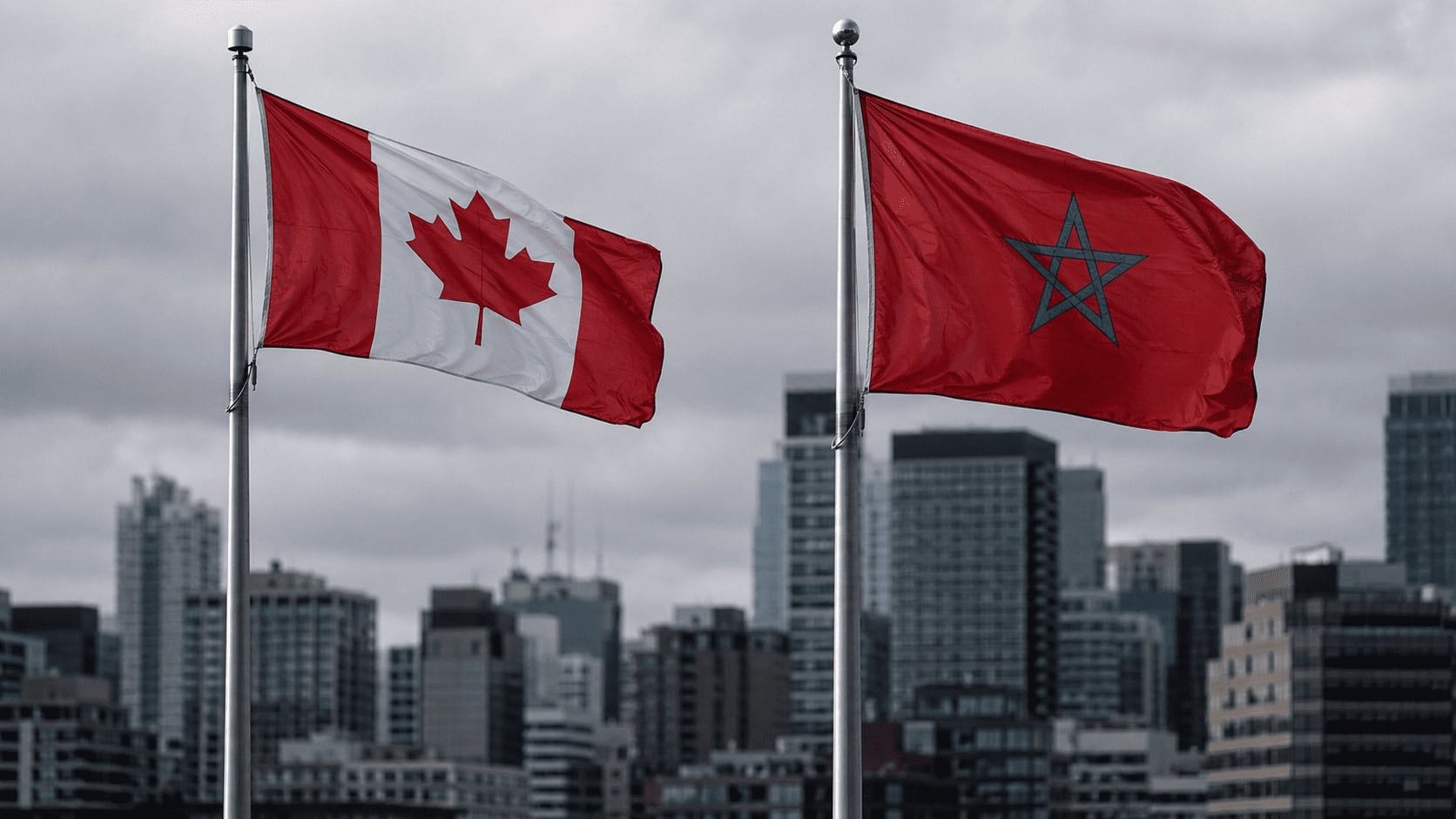 Canada and Morocco flags side by side representing a World Cup 2026 economic comparison between the two nations