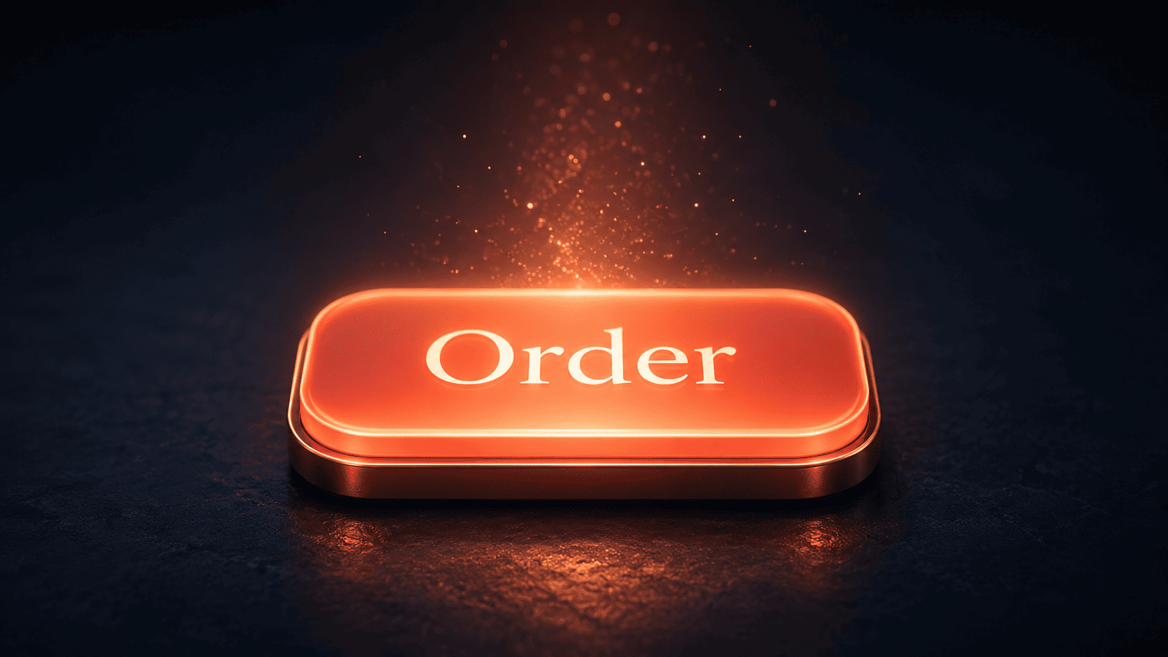 Glowing coral "Order" button on a dark navy background, symbolizing dopamine sites that sell the feeling of buying without any product.