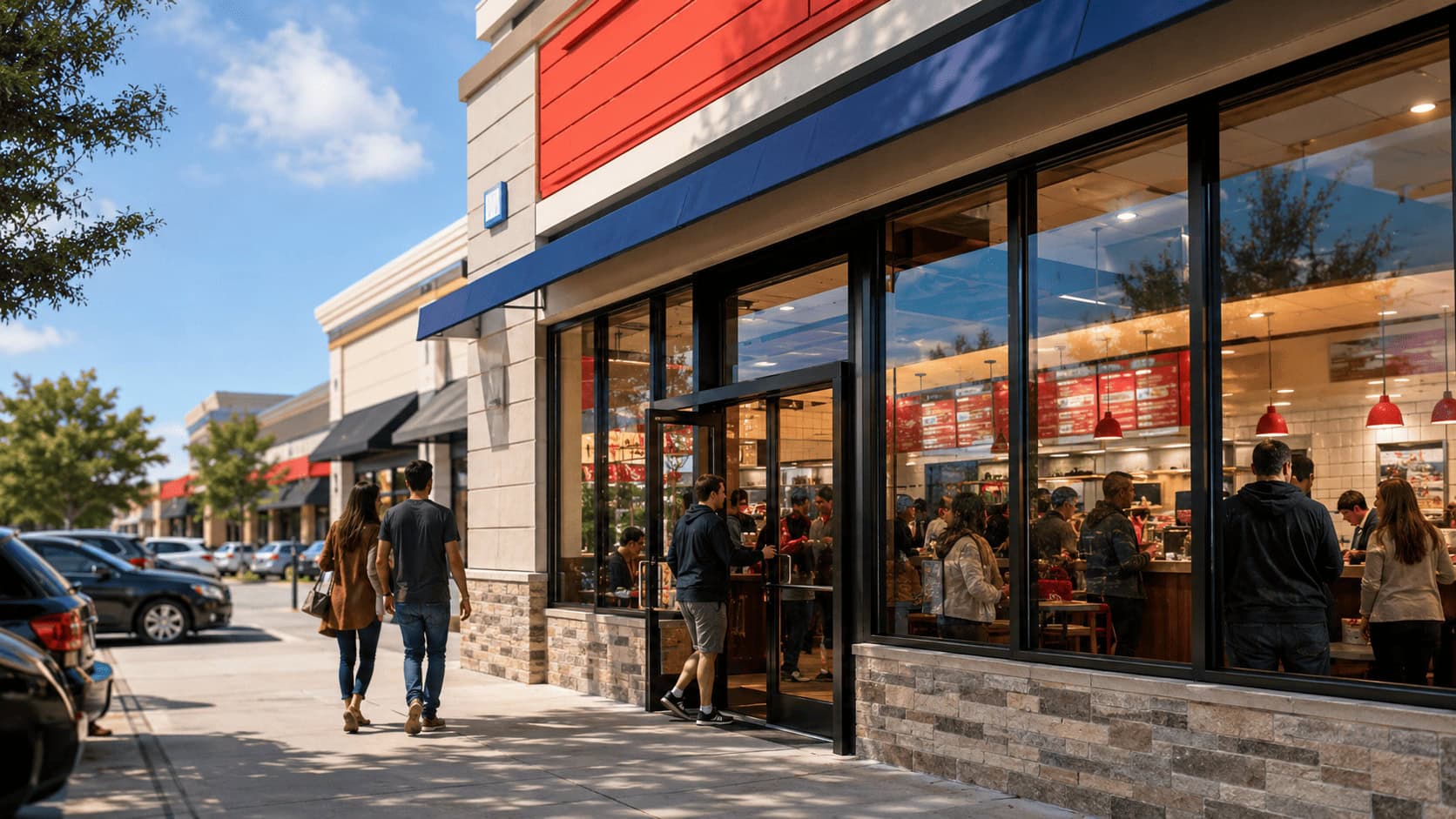 Jersey Mike's sub sandwich shop storefront on a suburban commercial strip as the chain files for its NYSE IPO under ticker JMKE