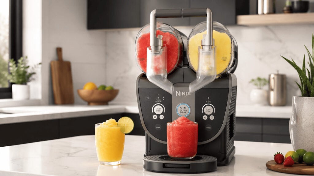 Ninja Slushi Twist dual-chamber frozen drink maker from SharkNinja on a kitchen counter