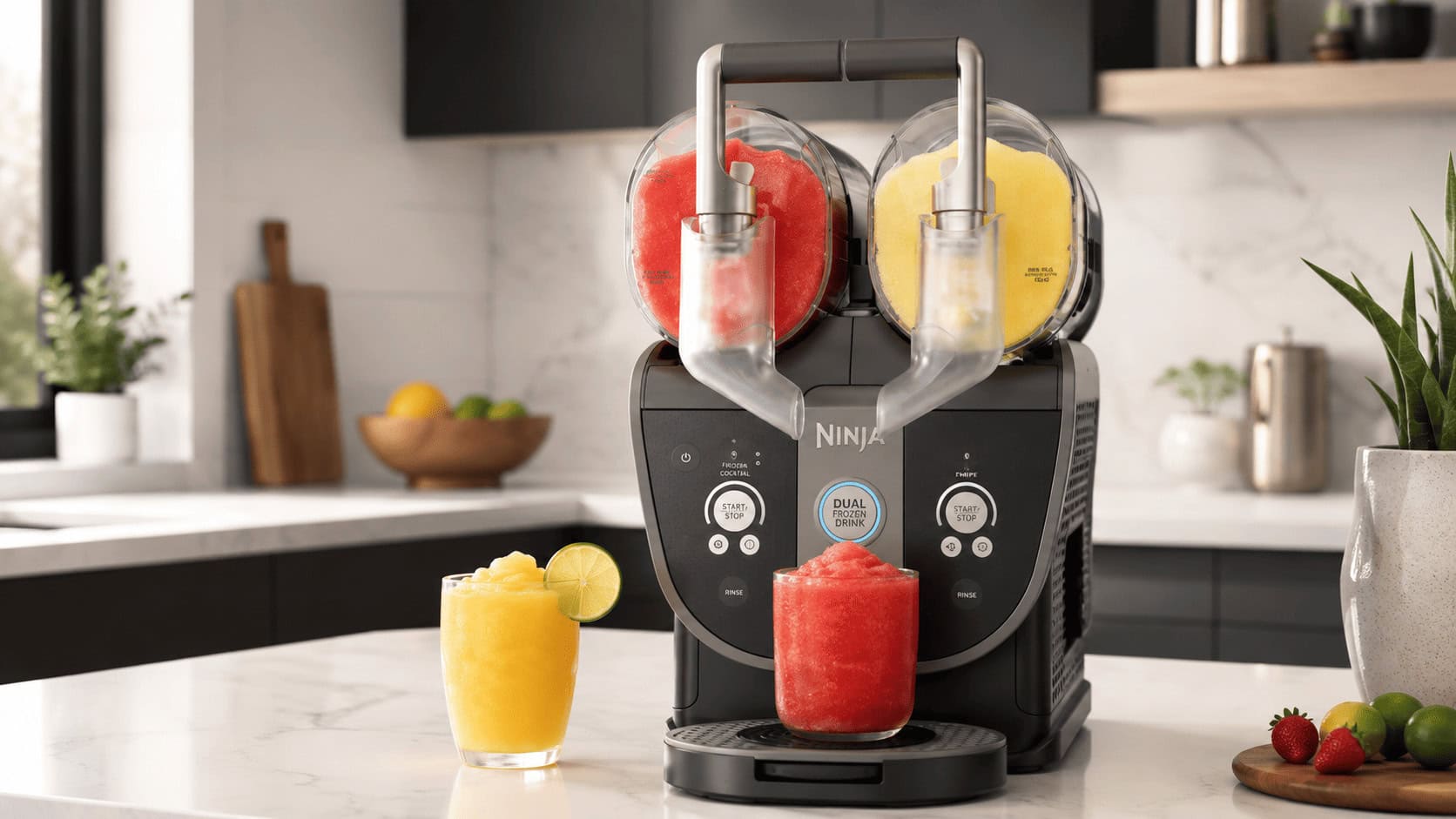 Ninja Slushi Twist dual-chamber frozen drink maker from SharkNinja on a kitchen counter