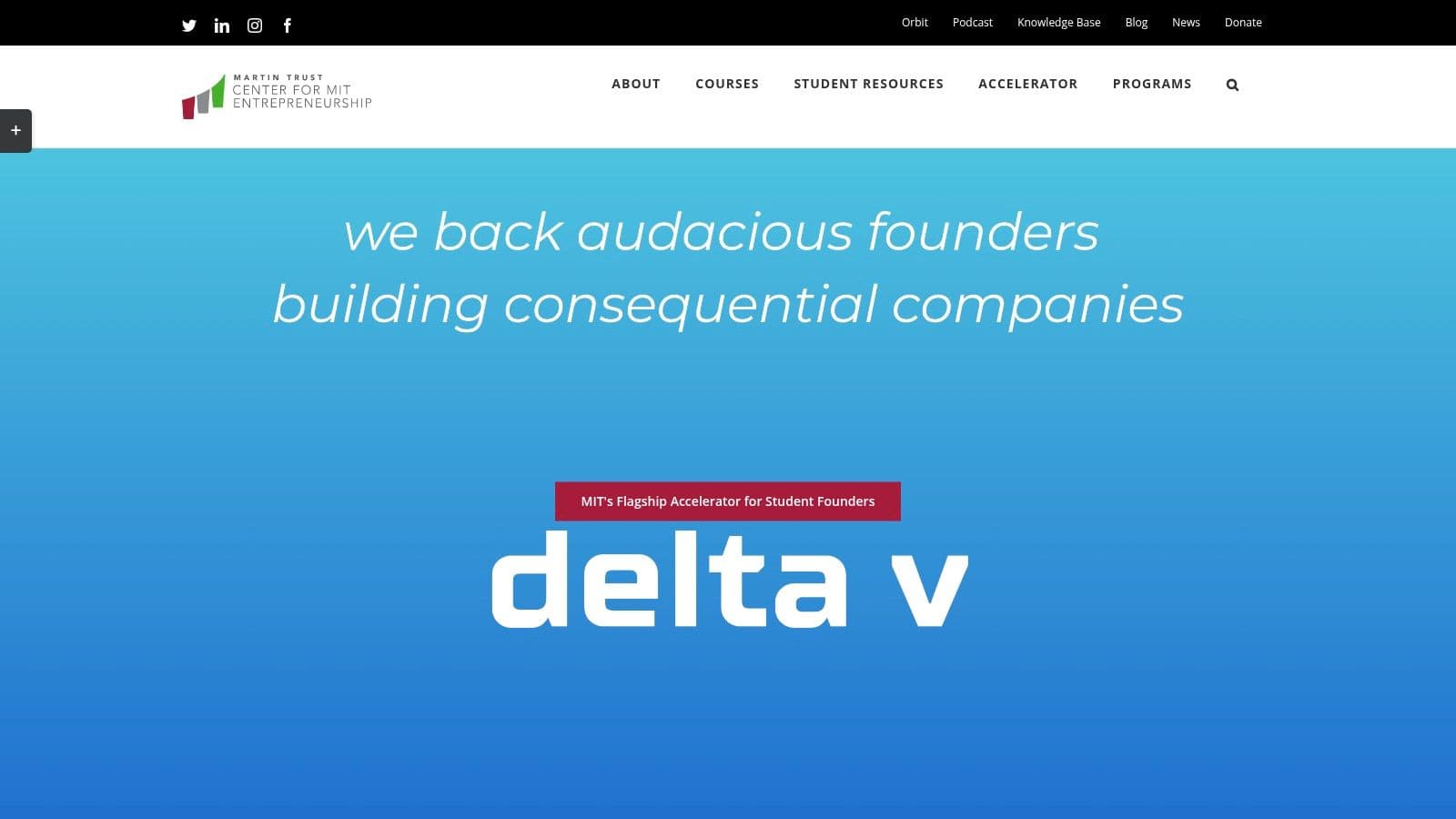 Delta V program for startup founders at MIT's entrepreneurship accelerator.