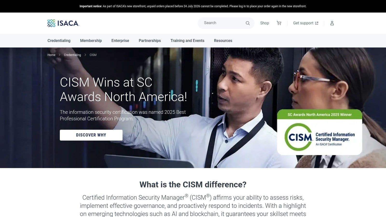 CISM – Certified Information Security Manager (ISACA)