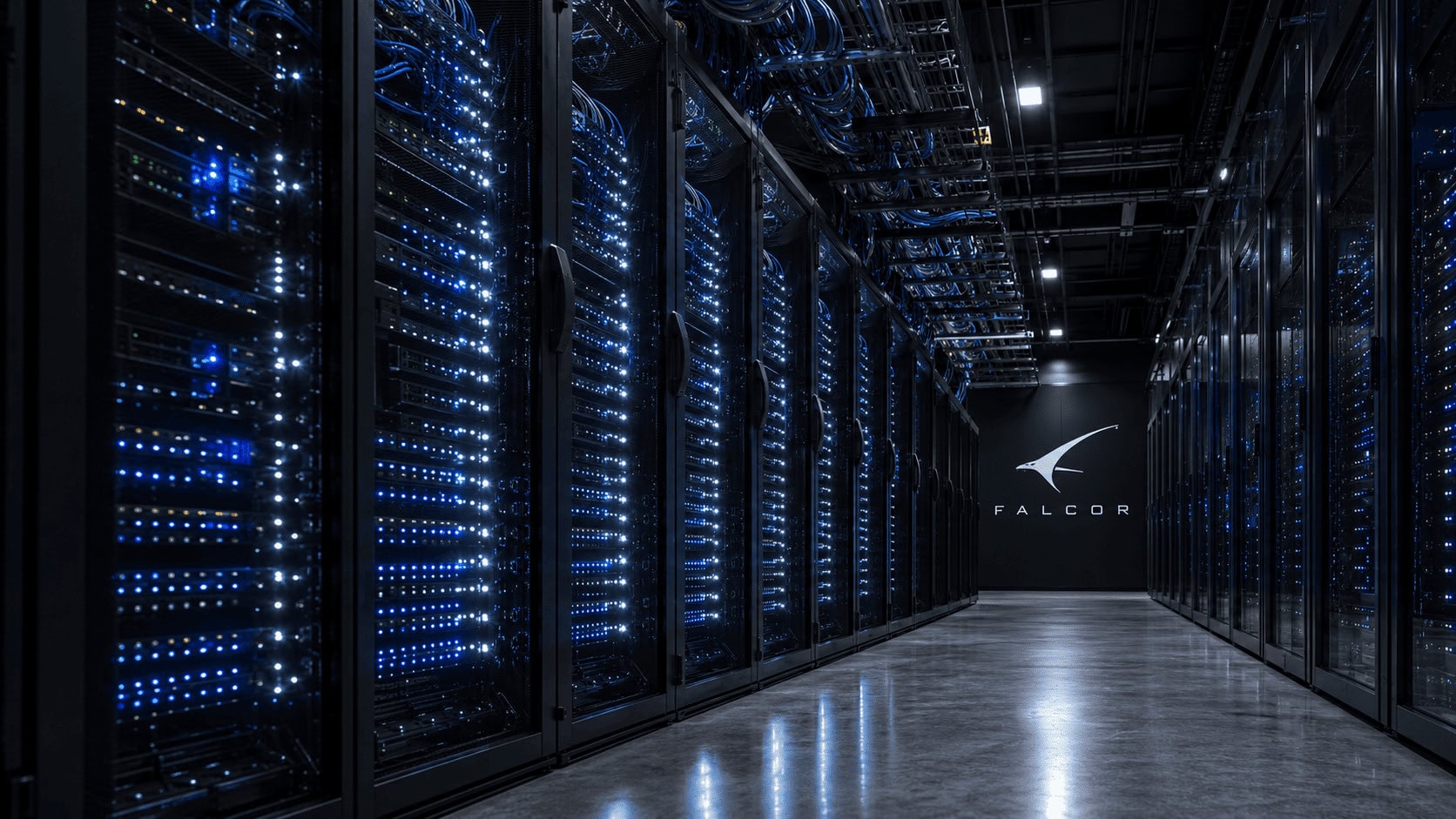 Rows of illuminated Nvidia GPU server racks inside a SpaceX data center, with a SpaceX logo visible on the far wall.