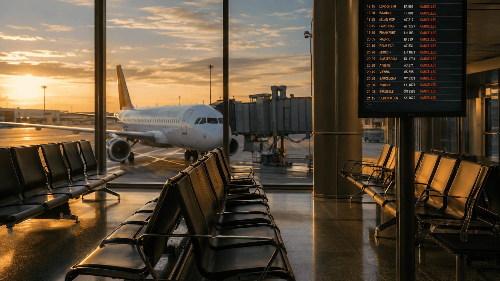 Empty airline gate with a parked ultra-low-cost carrier aircraft after the 2026 fuel shock reshaped U.S. airfares