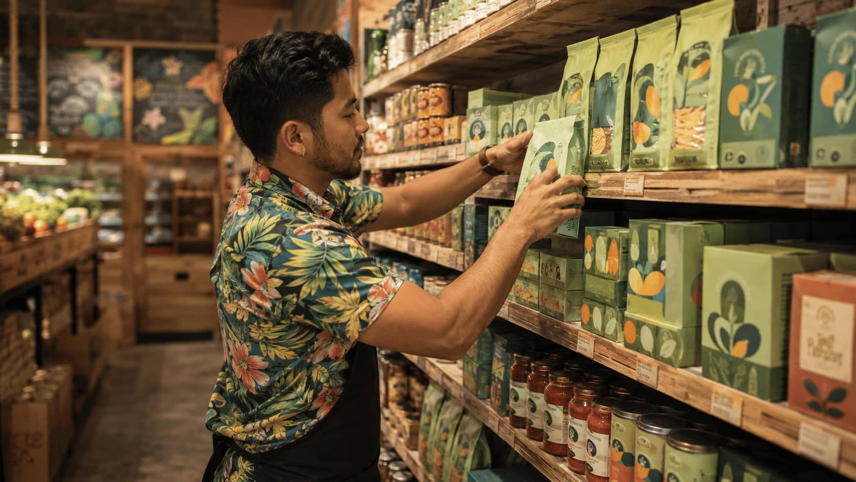 A Trader Joe's private label product on a shelf, the store's own brand name visible on the package