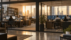 Underwriting floor split between a program binding desk and a carrier capital desk