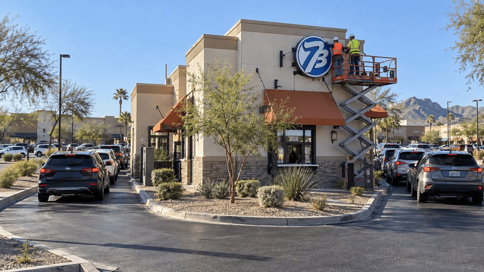 A former Salad and Go drive-thru in metro Phoenix being converted into a 7 Brew coffee stand